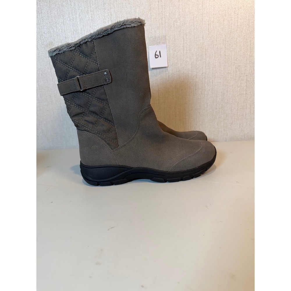 Lands End Womens Grey Quilted Faux Fur Lined Winter Boots Size 9.5 B 532391